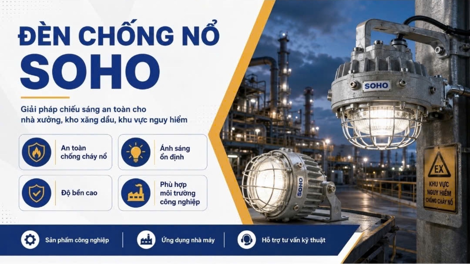 Đèn chống nổ SOHO cho nhà máy và khu vực nguy hiểm
