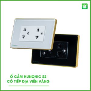 Ổ Cắm Hunonic S2 Có Tiếp Địa Viền Vàng Hình Chữ Nhật